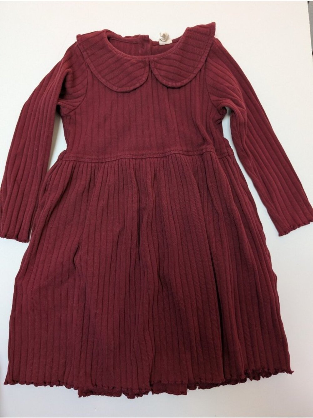 Kate Quinn 2T Long Sleeve Peter Pan Collar Wide Rib Knit Dresses Burgundy
